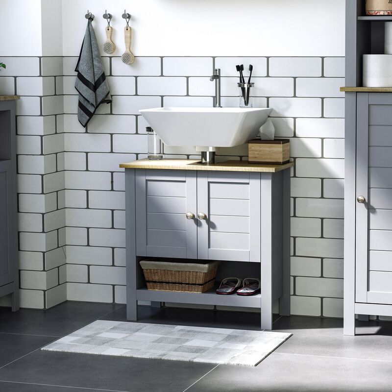Grey Sink Cabinet: Under Sink Bathroom Vanity Unit with Adjustable Shelf
