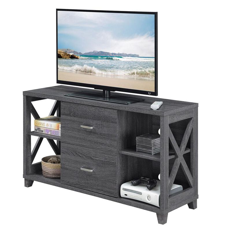 Convenience Concepts Oxford Deluxe 2 Drawer TV Stand with Shelves for TVs up to 55 Inches, Gray