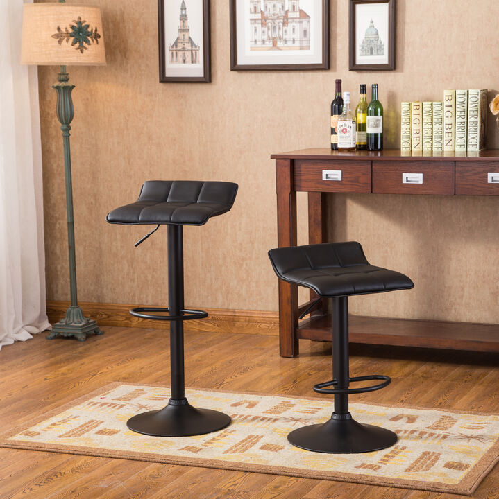 Swivel Black Bonded Leather Adjustable Bar Stool, Set of 2