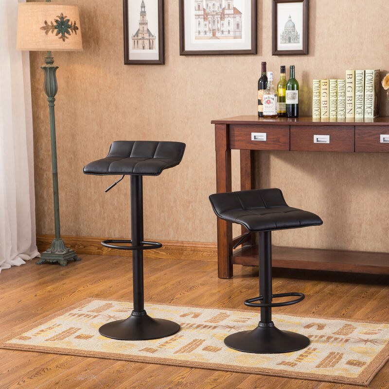 Swivel Black Bonded Leather Adjustable Bar Stool, Set of 2