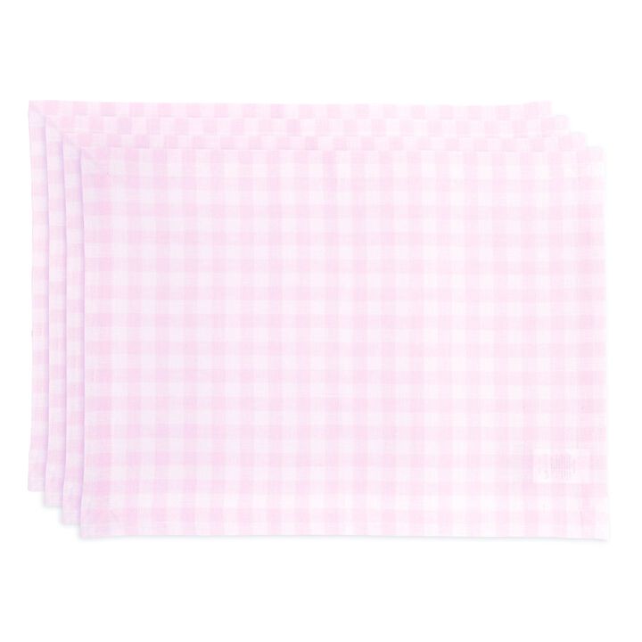 Solino Home 100% Pure Linen 14 x 19 Inch Placemats Set of 4 | Gingham Check