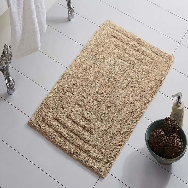 Knightsbridge Stylish And Comfortable All Season Traditional Racetrack Design Cotton Bath Rug 21" X 34" Stone