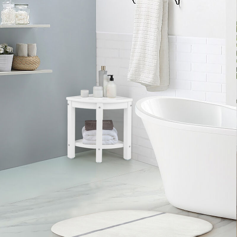 Heavy Duty Corner Shower Bench Stool with Storage Shelf for Shaving Legs