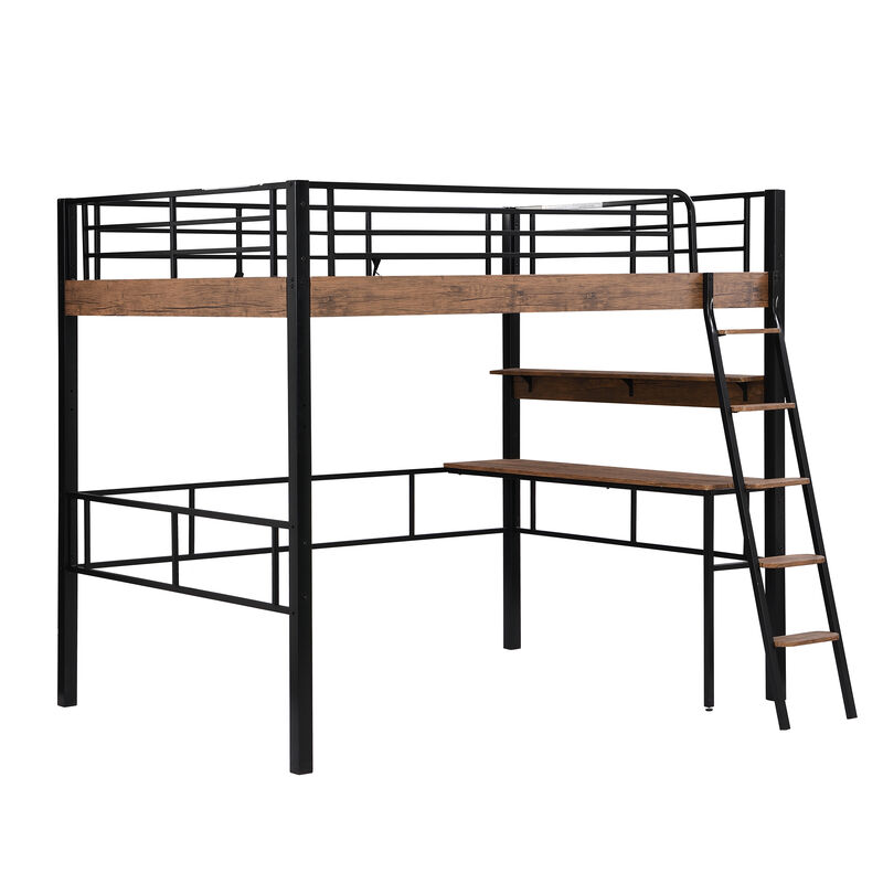 Merax Metal Frame Loft Bed with Desk  and Ladder