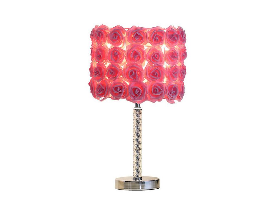Bloom Roses Drum Shade Table Lamp with Twisted Acrylic Base, Pink - Benzara