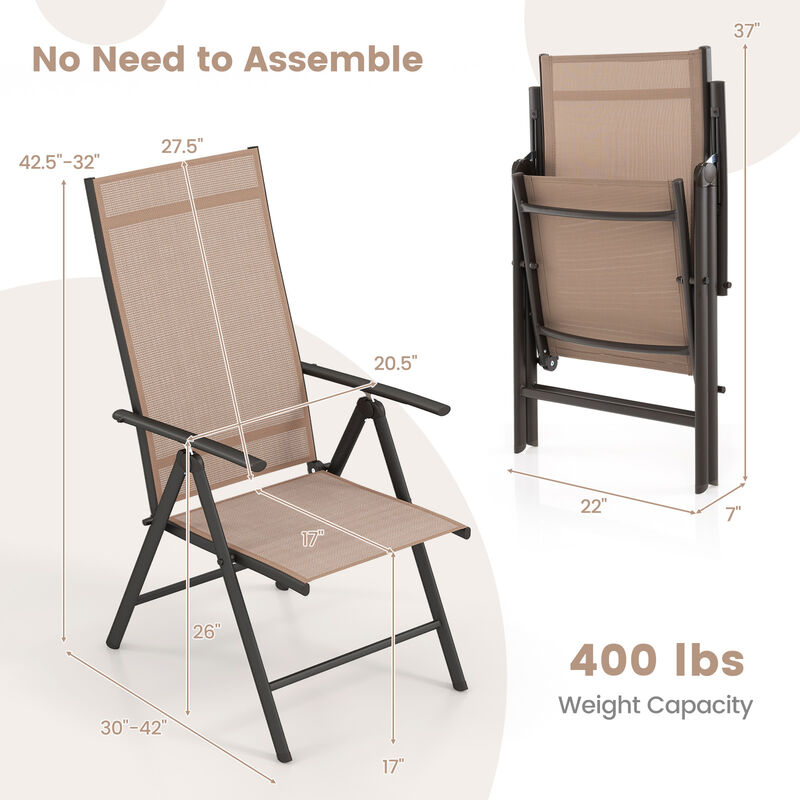 1 Piece Patio Folding Dining Chairs with 7-Level Adjustable High Backrest
