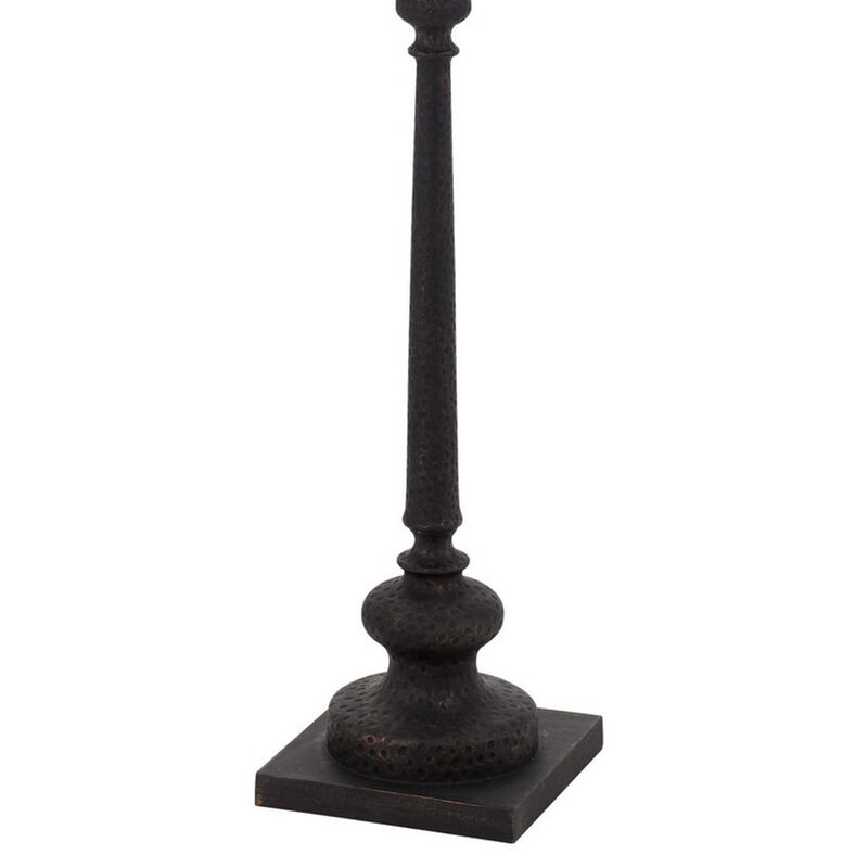 Floor Lamp with Tubular Turned Resin Support and Pull Chain, Dark Bronze-Benzara
