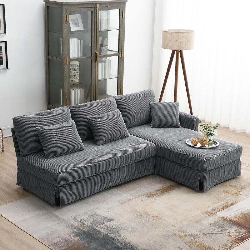 Merax Modern L-shaped Corduroy Sofa with Reversible Chaise