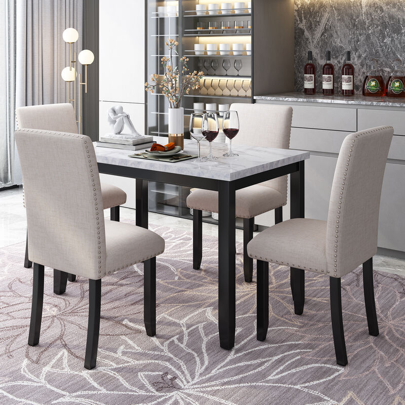 Merax Faux Marble 5-Piece Dining Set