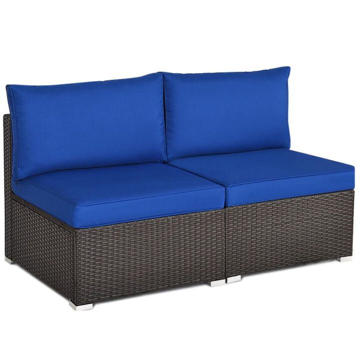 Hivvago 2 Pieces Patio Rattan Armless Sofa Set with 2 Cushions and 2 Pillows
