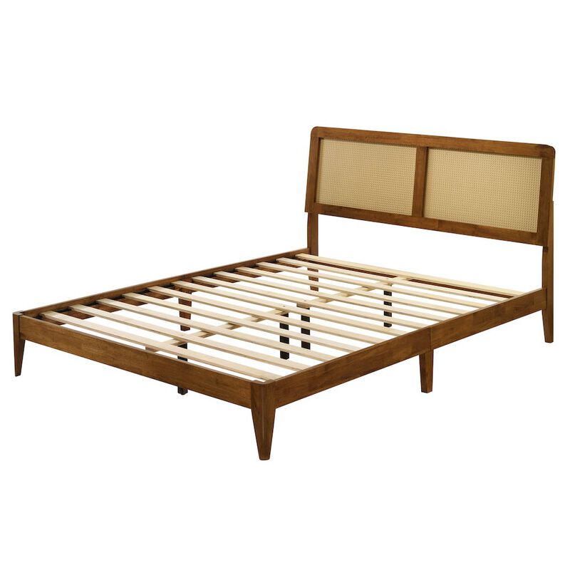 Omax Decor Liam Wooden Queen size Platform Bed with Rattan Headboard