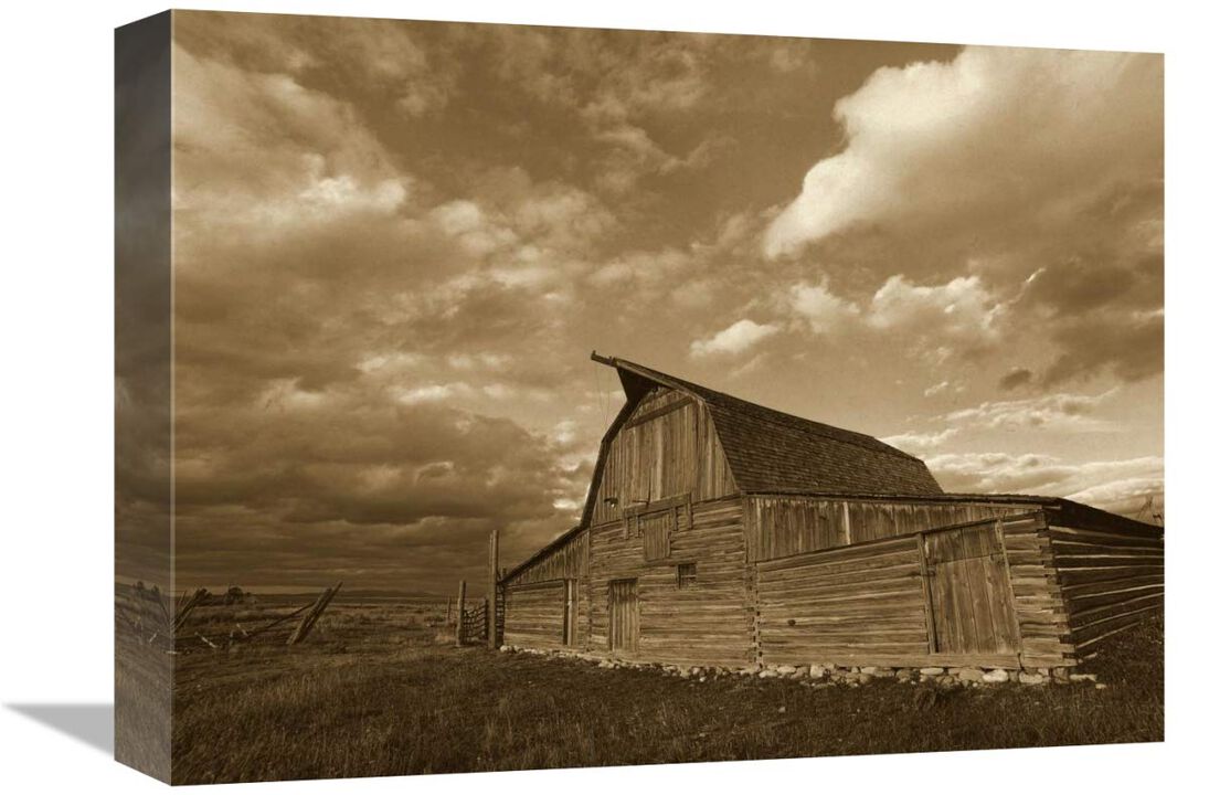 Mormon Row Barn, Grand Teton National Park, Wyoming - Sepia-Canvas Art-16x12
