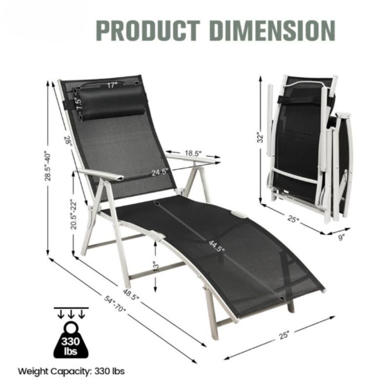 Hivvago Adjustable Outdoor Lightweight Folding Chaise Lounge Chair with Pillow