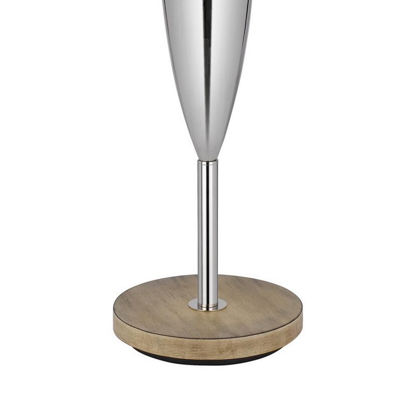 Charlie 61 Inch Modern Floor Lamp, Wood Table, 1 USB, Glossy, White, Brown-Benzara