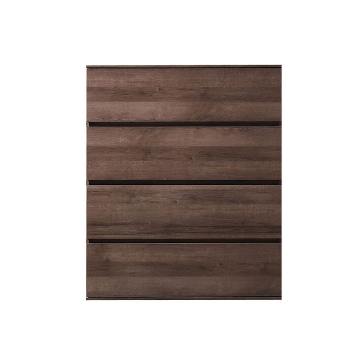 Lina Tall Dresser Chest, 4 Self Closing Drawers, Narrow Bar Handles, Brown - Benzara