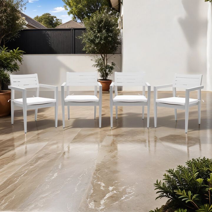MONDAWE 4 Pieces Outdoor Patio Aluminum Stationary Dining Chairs with Outdoor-grade Sunbrella Fabric Cushions and Tapered Feet,Grayish