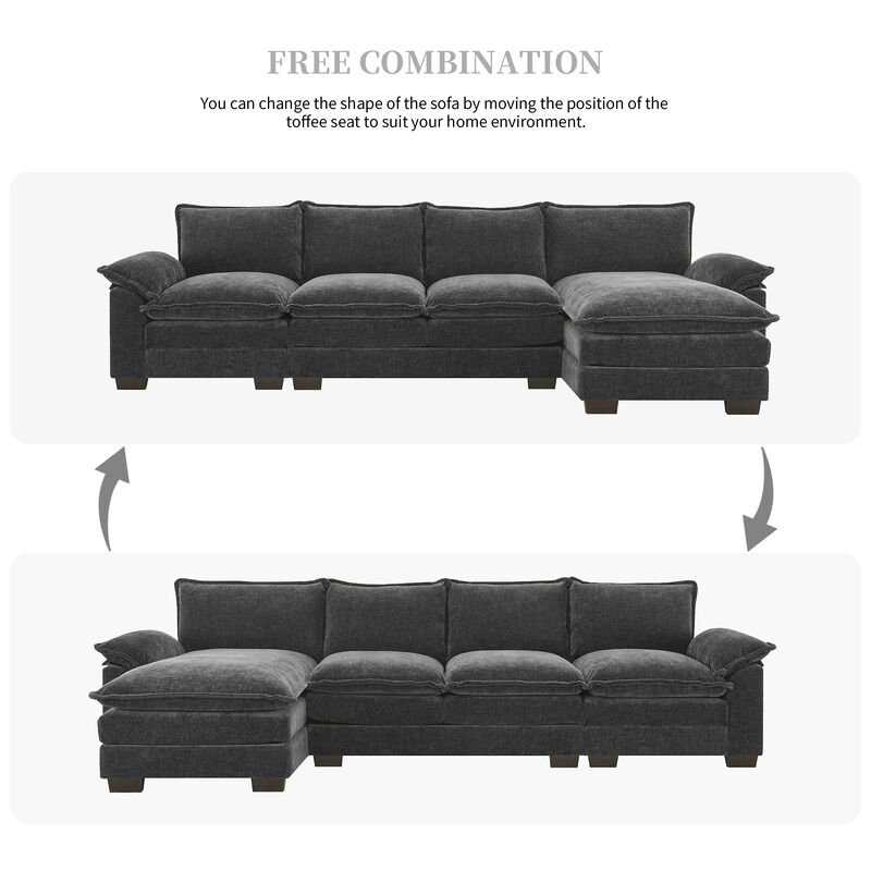 MONDAWE Modern L-shaped Chenille Cloud Sofa with Double Seat Cushions,5-seat Upholstered Indoor Furniture,Sleeper Sofa Couch with Chaise Lounge