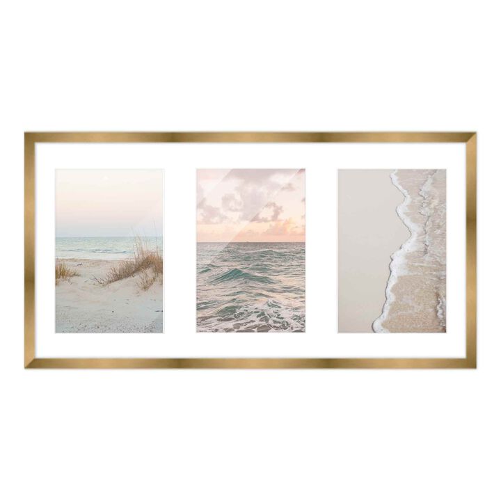 7.5x14.5 Wood Collage Frame with White Mat For 3 4x6 Pictures