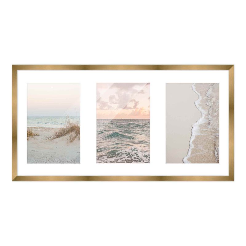 7.5x14.5 Wood Collage Frame with White Mat For 3 4x6 Pictures