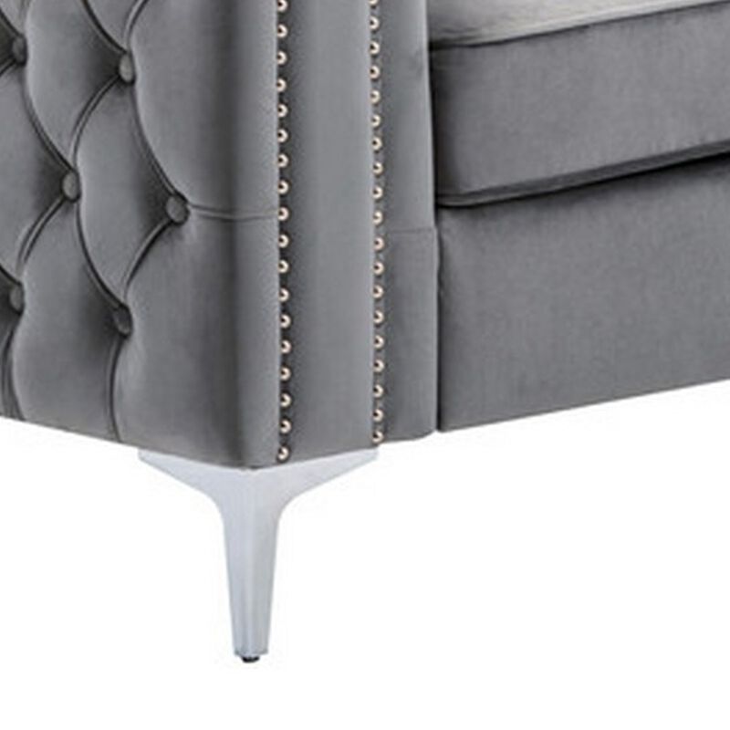 Joni, Chesterfield Design, Deep Button Tufting, Gray Velvet-Benzara