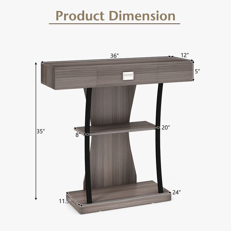 Console Table with Drawer and 2-Tier Shelves for Entryway Living Room