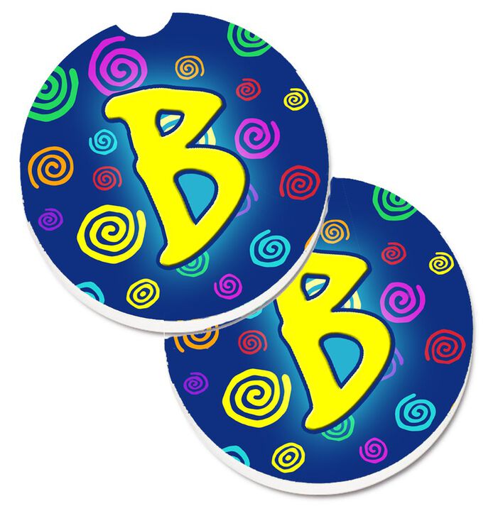 Caroline's Treasures Letter B Initial Monogram - Blue Swirls Set of 2 Cup Holder Car Coasters CJ1011-BCARC, 2.56, Multicolor