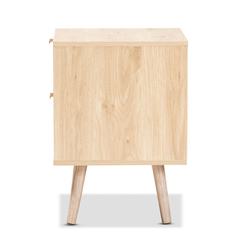 Baxton Studio Baird  Light Oak Brown Finished Wood and Rattan 2 Drawer End Table