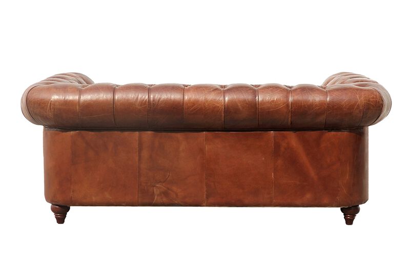 Pasargad Home Paris Club Top Grain Leather Tufted Loveseat, Brown