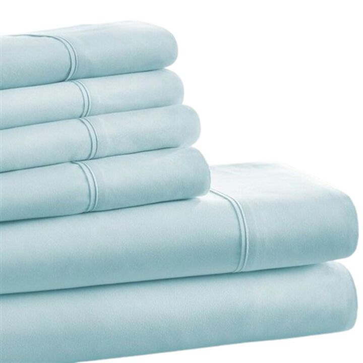 King Size Aqua 6 Piece Wrinkle Resistant Microfiber Polyester Sheet Set