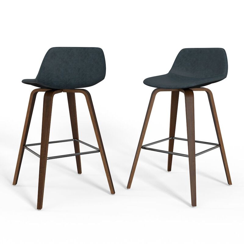 Simpli Home Counter Height Stool (Set Of 2) In Distressed Blue Vegan Faux Leather