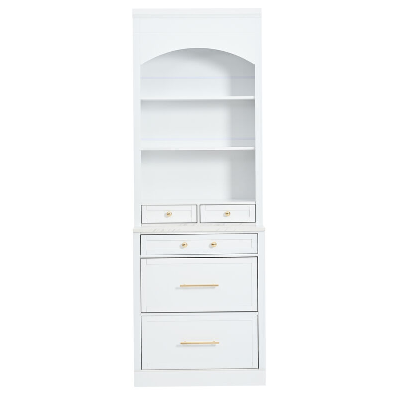 Merax Freestanding Tall Kitchen Hutch with Faux Marble Top