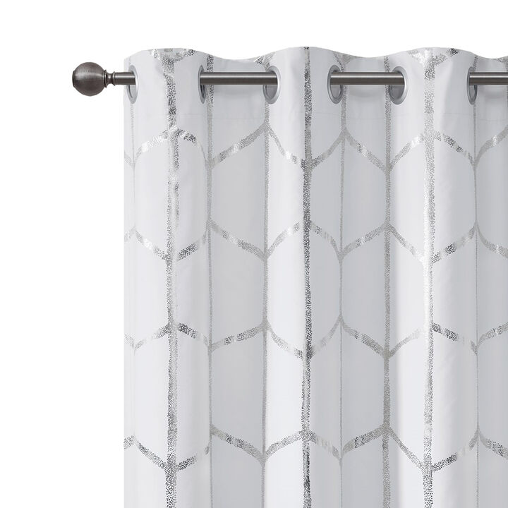 Gracie Mills Isabelle Metallic Geometric Total Blackout Grommet Top Curtain Panel - 50x63"