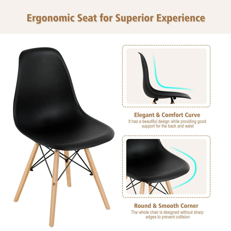 Costway Set of 4 Modern Dining Side Chair Armless Home Office w/ Wood Legs White