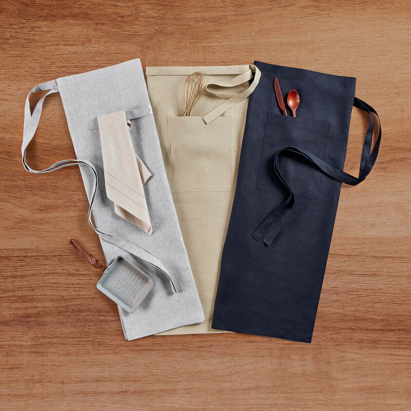 Solino Home 100% Pure Linen Midi Bistro Apron 33 x 40 Inch