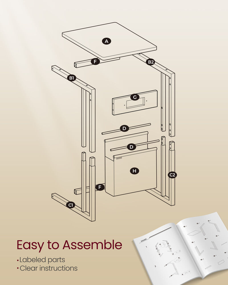 C-Shaped Side Table, End Table with Charging Station, 2 USB Ports and Outlets