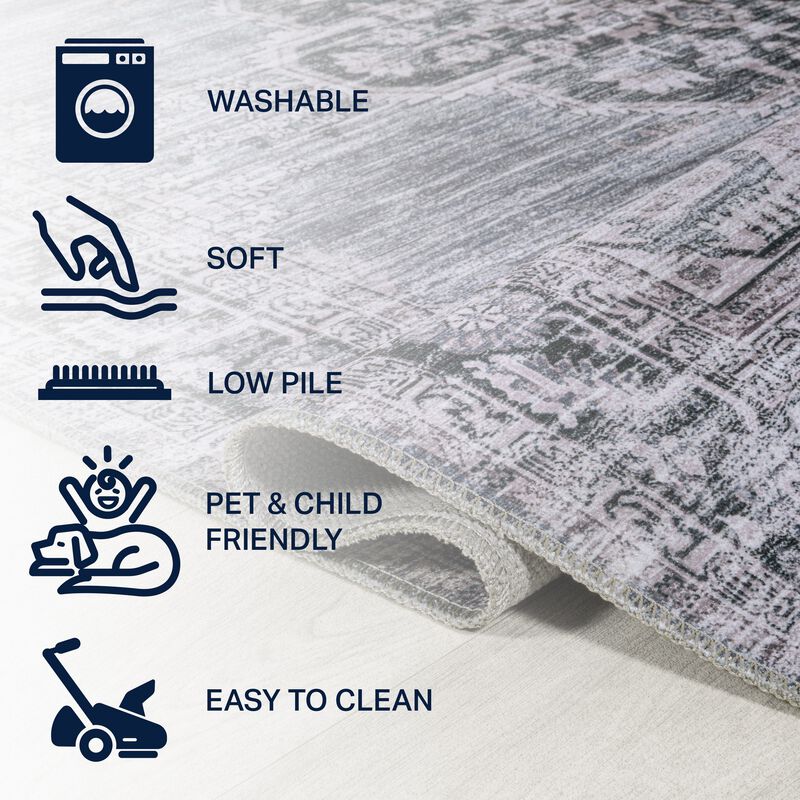 Wincer Chenille Cottage Medallion Machine-Washable Area Rug