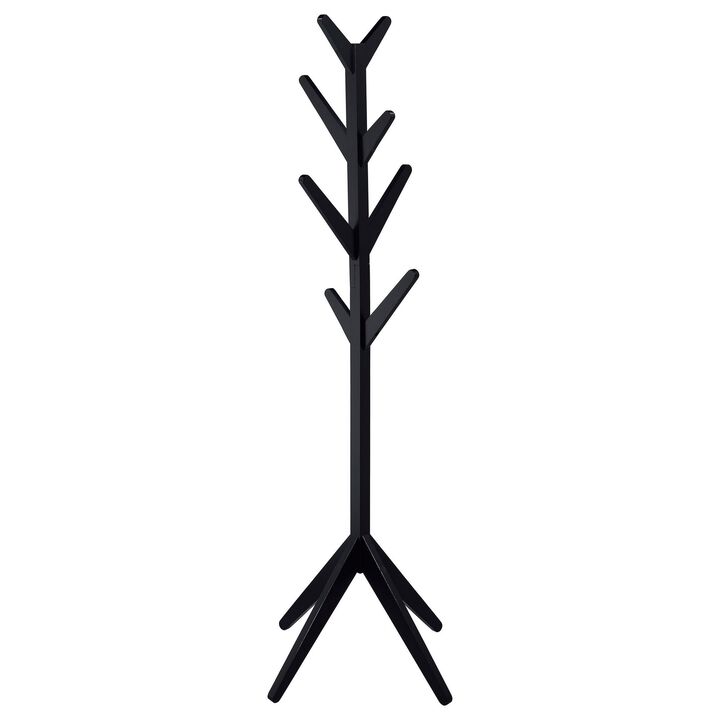 Margo Coat Rack, 8 Hooks and Tree Inspired Design, Black Solid wood - Benzara