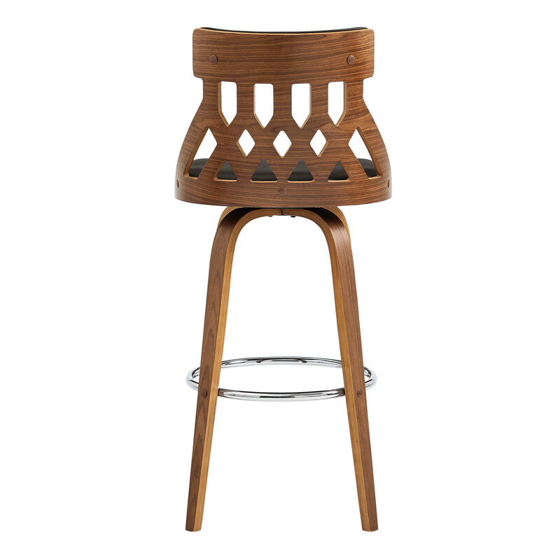 Crux Swivel Bar Stool in Cream Faux Leather and Walnut Wood