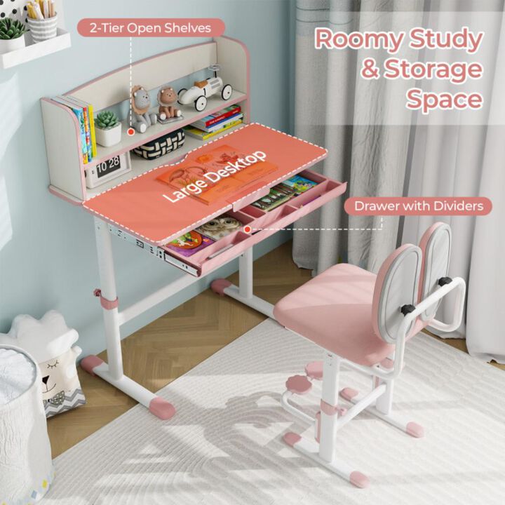 Hivvago Kids Desk and Chair Set with Adjustable Height and Tilted Desktop