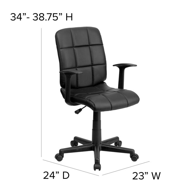 Clayton Mid-Back Quilted Vinyl Swivel Task Office Chair with Arms