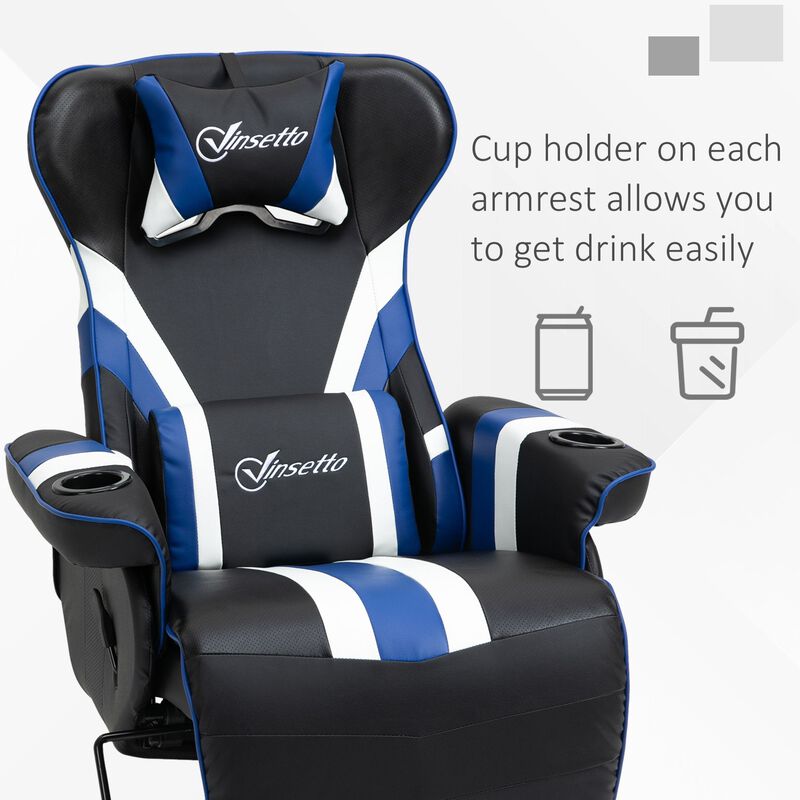 Black/White/Blue Gamer Chair: Racing Style Recliner with Footrest