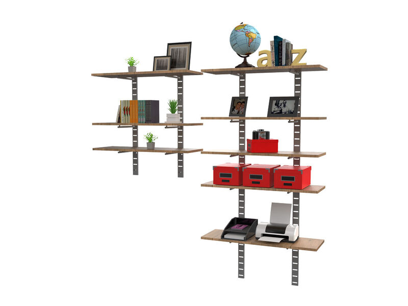 Stylish Home Office System 91" & 46" High 5 Tier with Wood Shelves 10"-12" Width | 2 Sections- Shelves Sold Separately