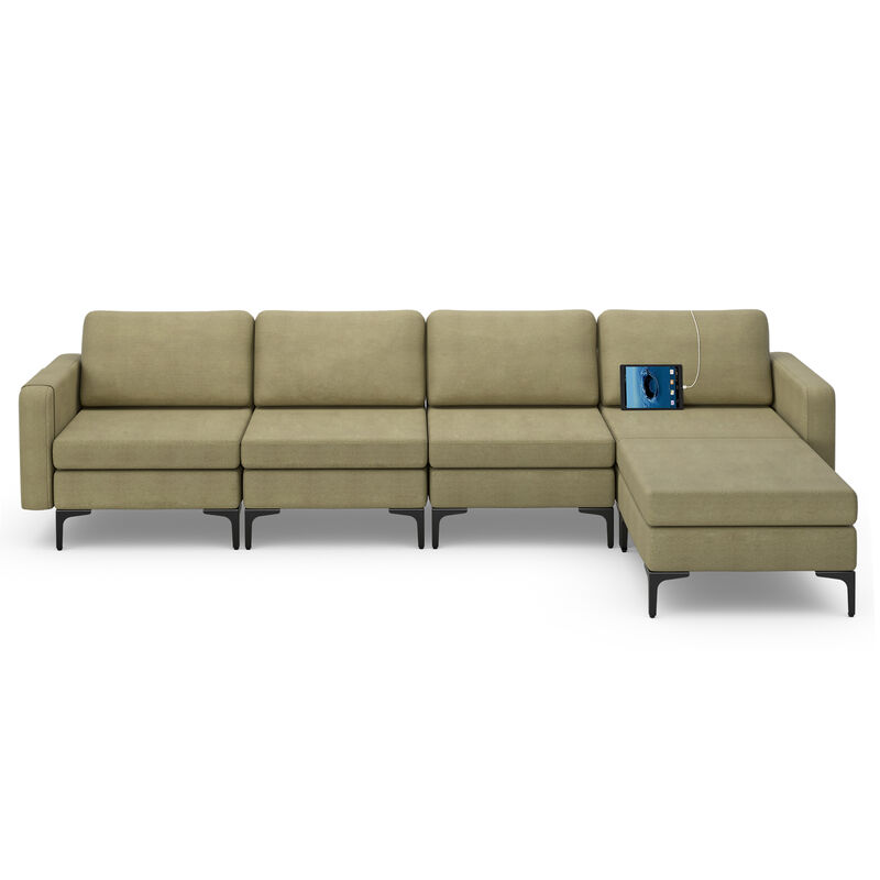 Costway Modular L-shaped Sectional Sofa w/ Reversible Chaise & 2 USB Ports