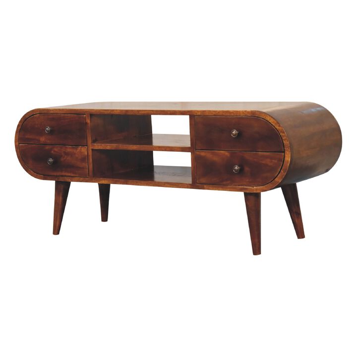 Artisan Furniture Chestnut Circular  Solid Wood Media Unit with 2 Open Slots 4 Drawer