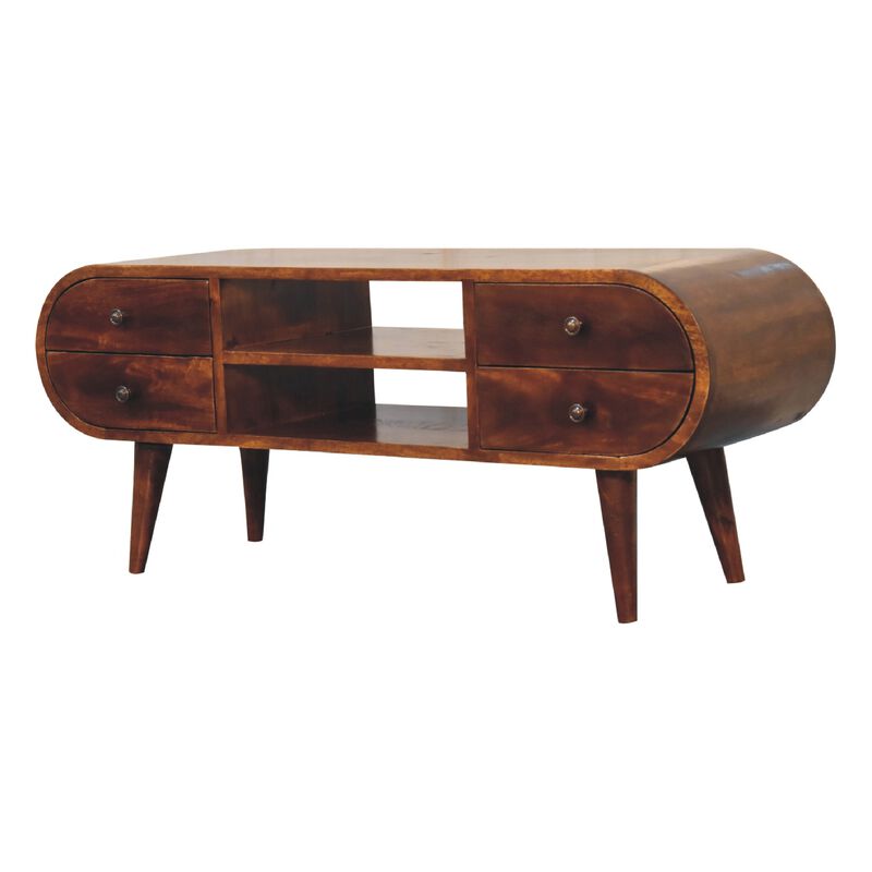 Artisan Furniture Chestnut Circular  Solid Wood Media Unit with 2 Open Slots 4 Drawer