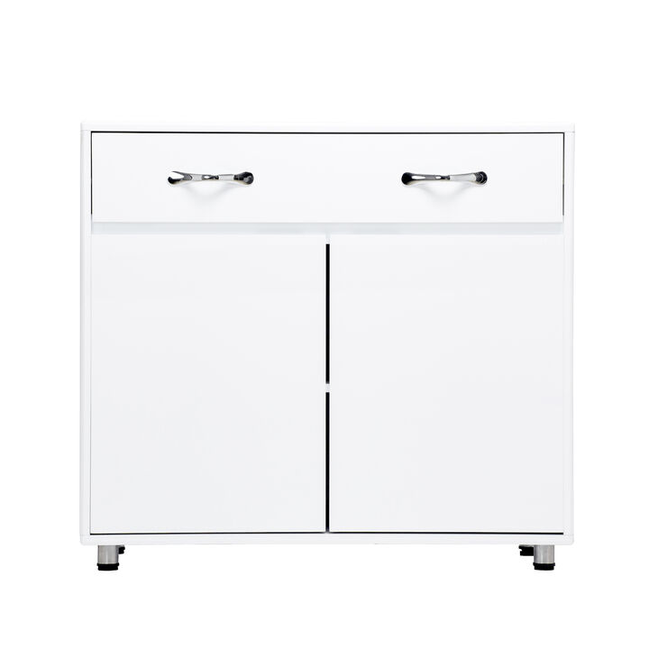 Server with 2 Door Storage and 1 Drawer, White - Benzara