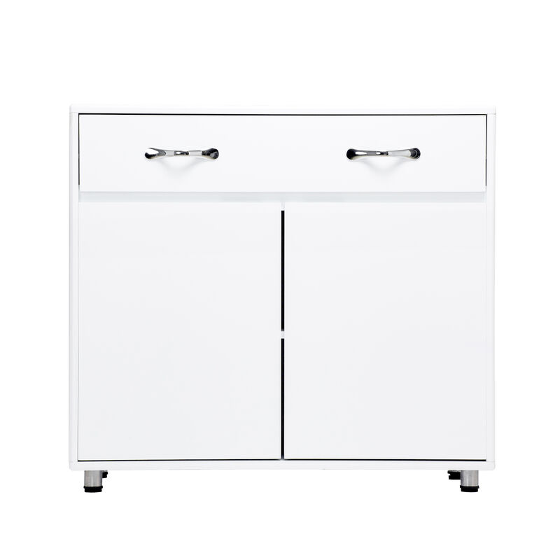 Server with 2 Door Storage and 1 Drawer, White - Benzara