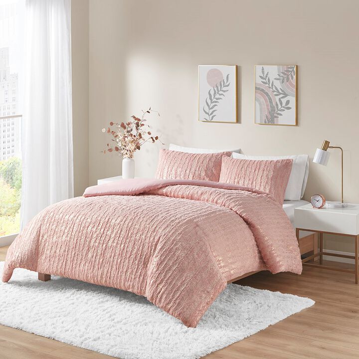 Gracie Mills Maelona Metallic Print Faux Fur Duvet Cover Set
