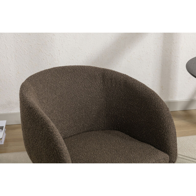 Set Of 1 Boucle Fabric Dining Chair With Black Metal Legs, Dark Brown
