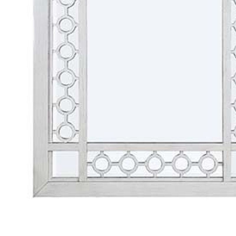 40 Inch Ornate Wood Mirror, Portrait, Round Cut Out Design, White-Benzara